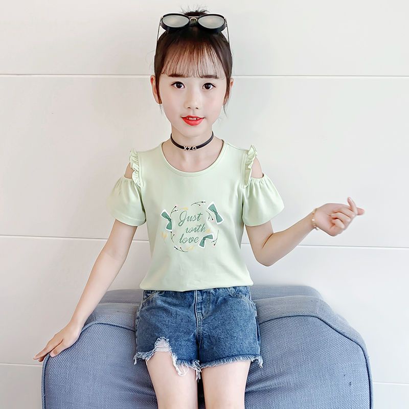 Áo Thun Cotton Nguyên Chất Tay Ngắn Mùa Hè 2023 Phong Cách Hàn Quốc Cho Bé Gái