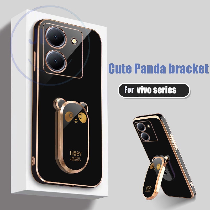 Cho Vivo Y36 Y16 Y02s Gấu trúc động đứng mềm silicone mạ điện trường hợp điện thoại sang trọng