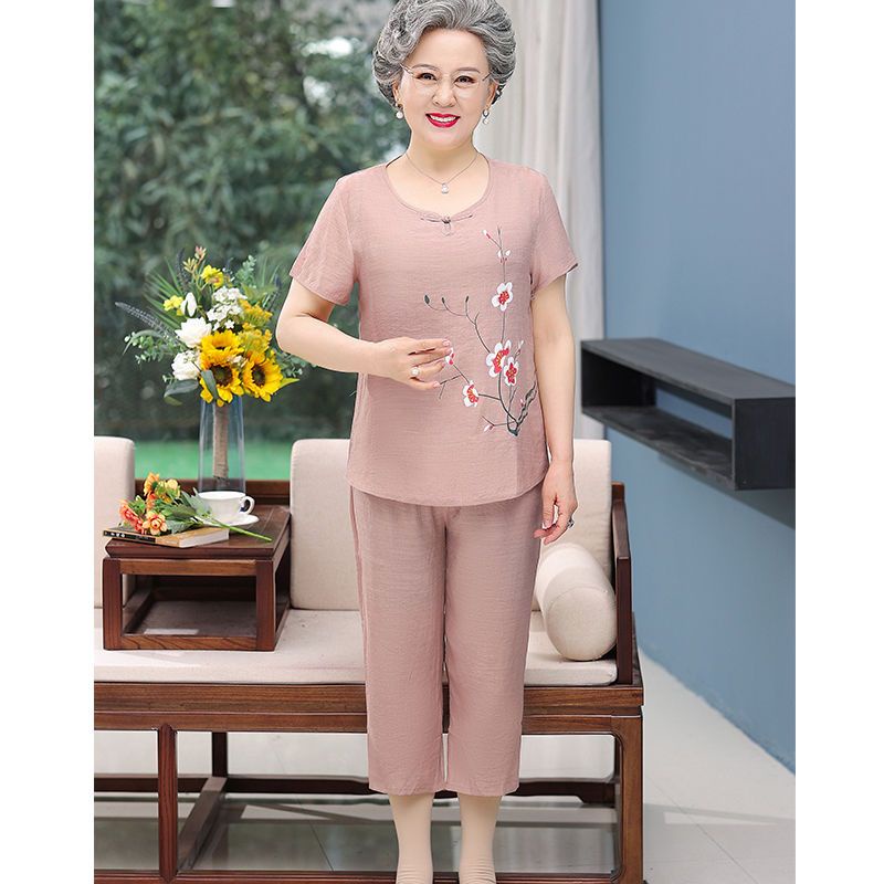 Bộ Đồ Ngủ Cotton Ngắn Tay Hai Mảnh Thời Trang Mùa Hè Cho Nữ 80 Tuổi