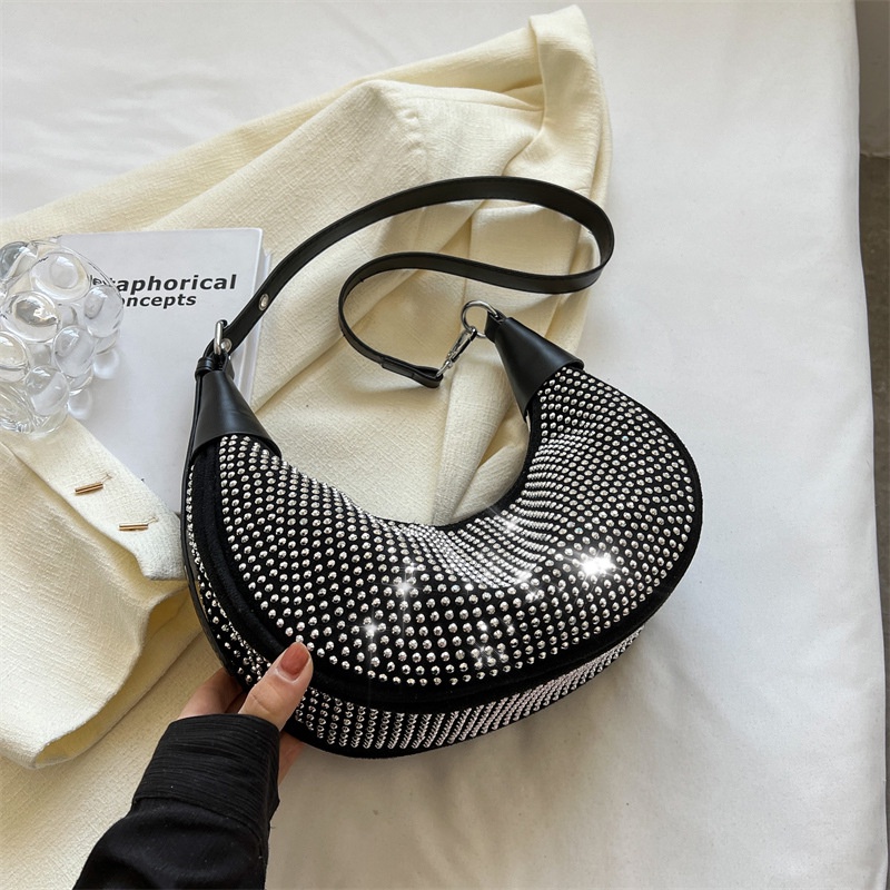Niche Túi Xách Kẹp Nách Quai Xích Đính Đá Kim Cương Sáng Bóng Phiên Bản Hàn Quốc Hợp Thời Trang Cho Nữ