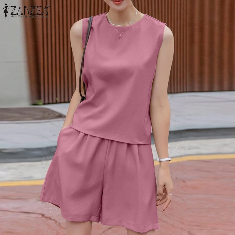 Zanzea Set Áo Thun Không Tay Cổ Tròn Kèm Quần Short Lưng Thun Thời Trang Nữ