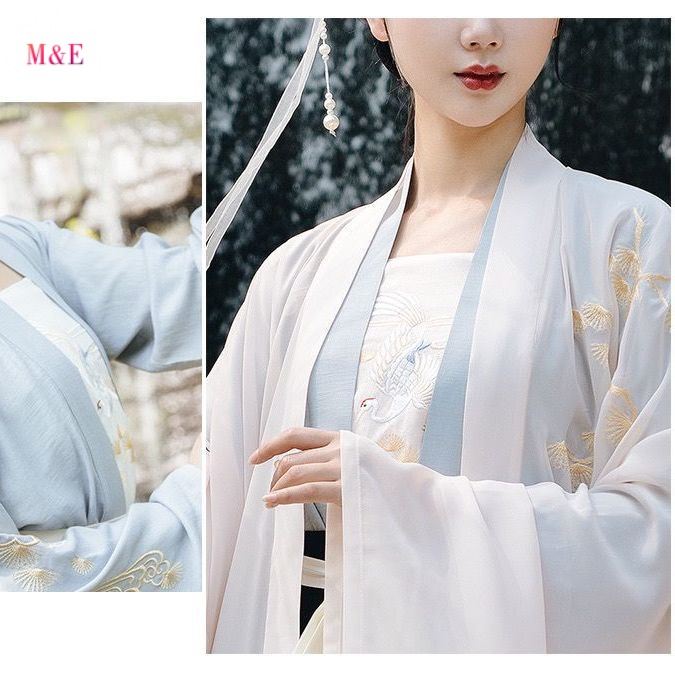 M &amp; E New Style 2023 Hán Phục Hai Dây Quấn Ngực Thêu Hình Chim Hạc Phong Cách Cổ Điển Cách Tân Siêu Thần Tiên Mùa Hè