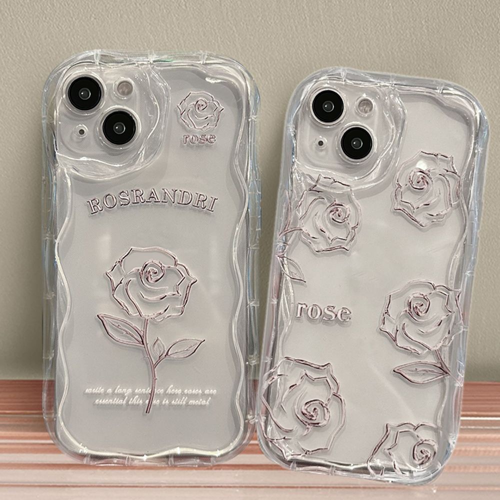 Ốp Điện Thoại TPU Mềm Chống Sốc Họa Tiết Hoa Hồng Viền Lượn Sóng Cho IPhone 11 14 13 12 Pro Max