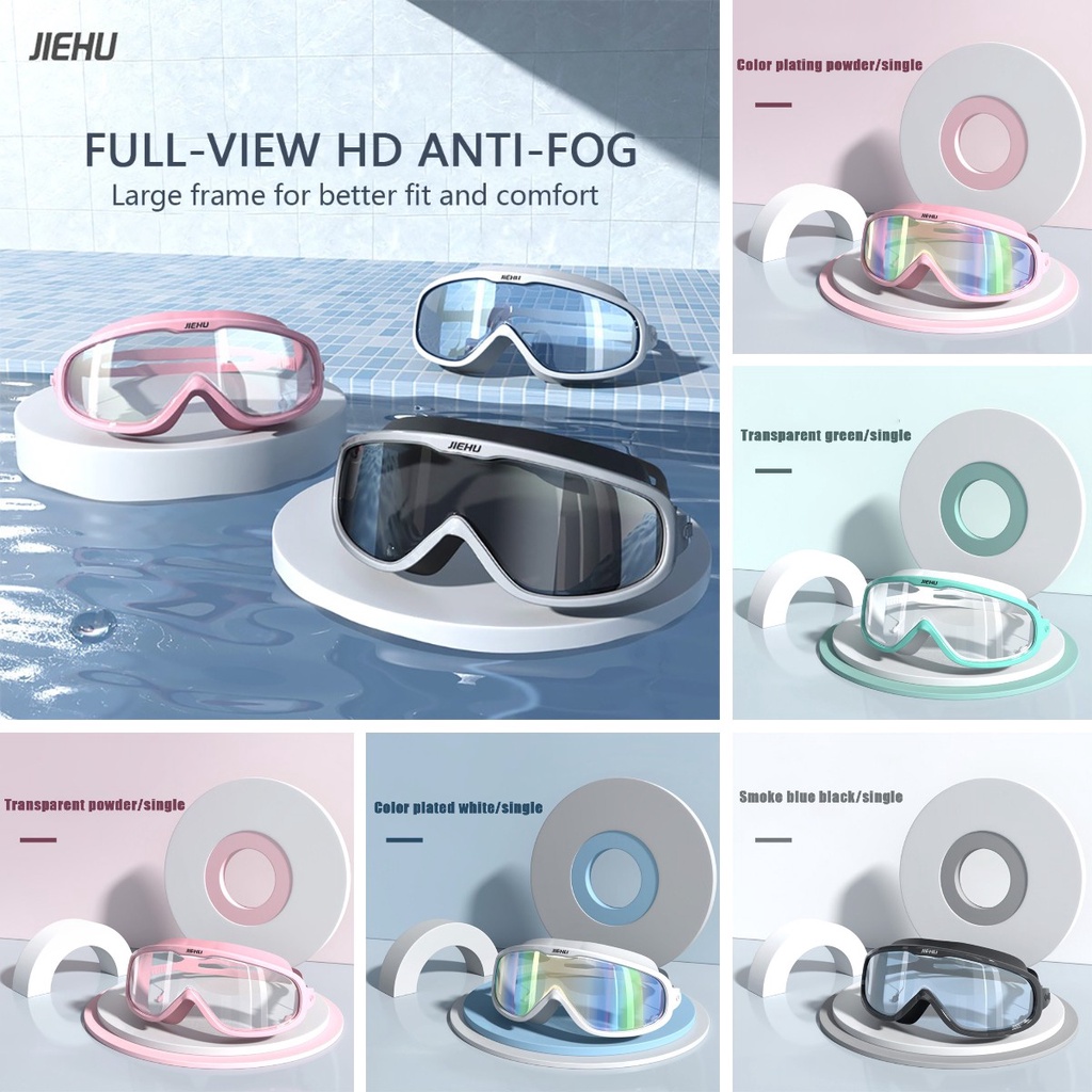 ♕ Kính bơi Jiehu Chống nước chống sương mù Kính bơi trong suốt có độ phân giải cao Cool Unisex Khung lớn thoải mái Kính bơi dành cho người lớn