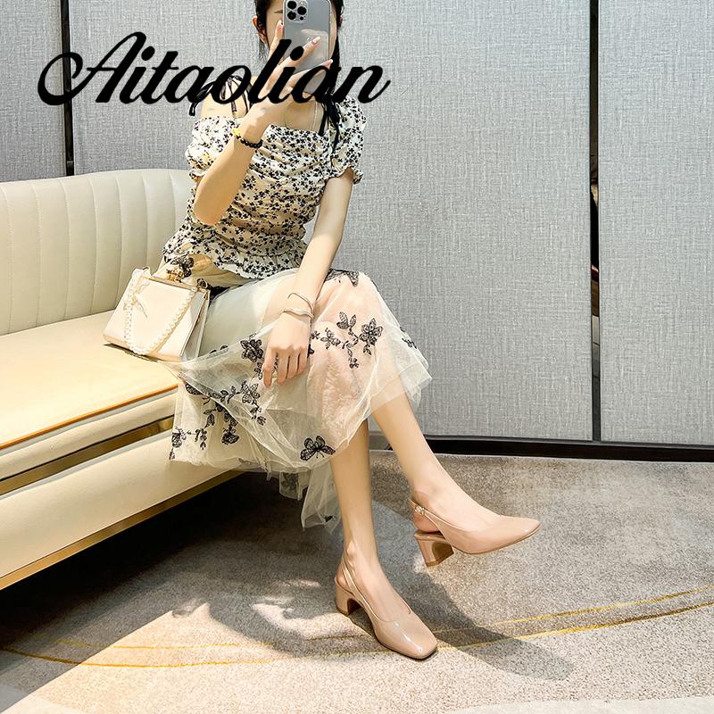 Xăng đan Cao Gót 6cm Da Mềm Mũi Nhọn Thời Trang Cho Nữ