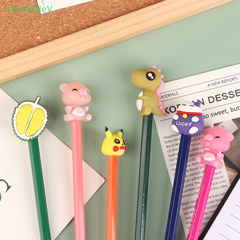 Set 10 Nắp Đậy Bút Chì Bằng Silicon Cao Su Mềm Họa Tiết Hoạt Hình Dễ Thương