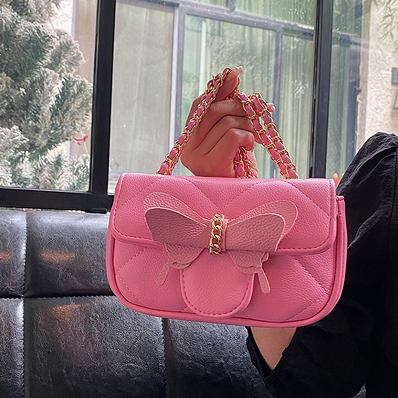 Túi Đeo Chéo Hình Vuông Cỡ Nhỏ Đính Nơ Phối Dây Đeo Sợi Xích Thời Trang Cho Nữ