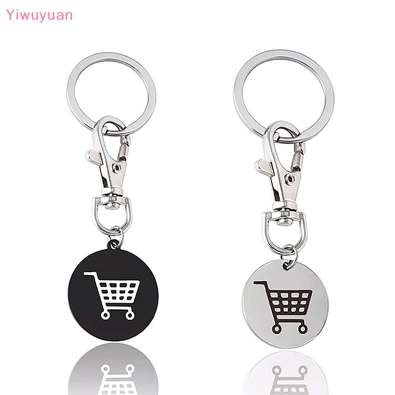 Móc Khóa Hình Logo Xe Đẩy Mua Sắm Bằng Thép Không Gỉ Màu Đen Mới