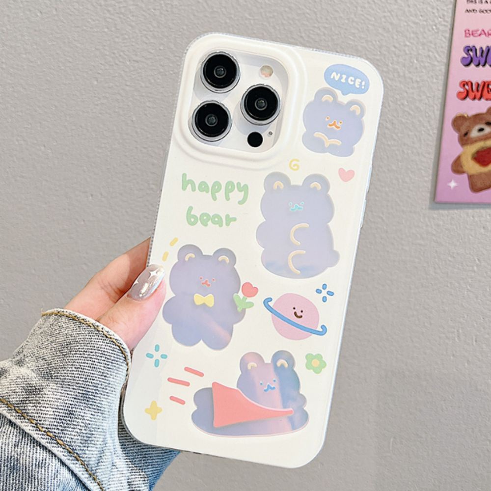Ốp Điện Thoại TPU Dẻo Màu Laser Họa Tiết Hoạt Hình Chú Gấu Dễ Thương Chống Trượt Cho IPhone 11 IPhone 14 13 12 Pro Max