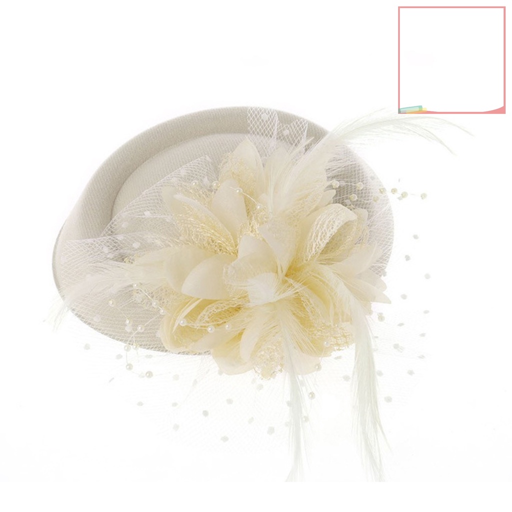 Lk- Mũ Lưới Che Mặt Đính Hoa Lông Vũ Ngọt Ngào Trang Trí Tóc Chống Rơi