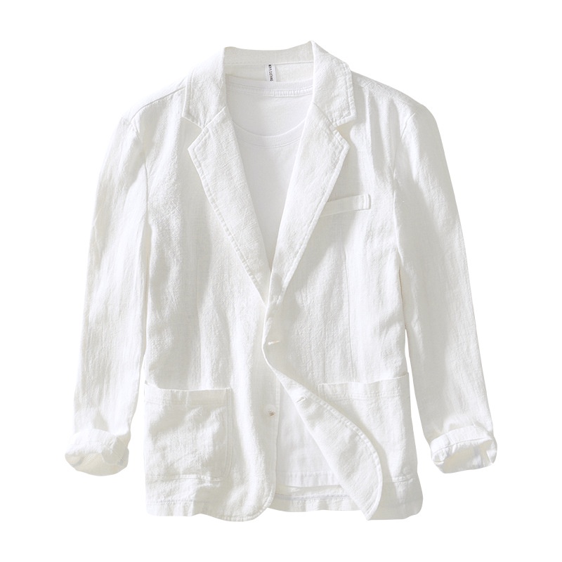 Áo Khoác Blazer Cotton Linen Một Lớp Dáng Rộng Màu Trơn Đơn Giản Thời Trang Công Sở Dành Cho Nam