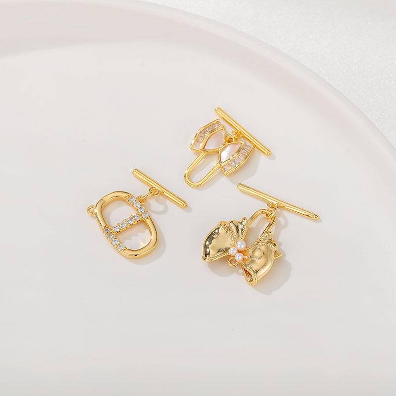 Khóa Cài Vòng Tay / Dây Chuyền Mạ Vàng 18K Đính Đá Zircon Tự Làm Thủ Công