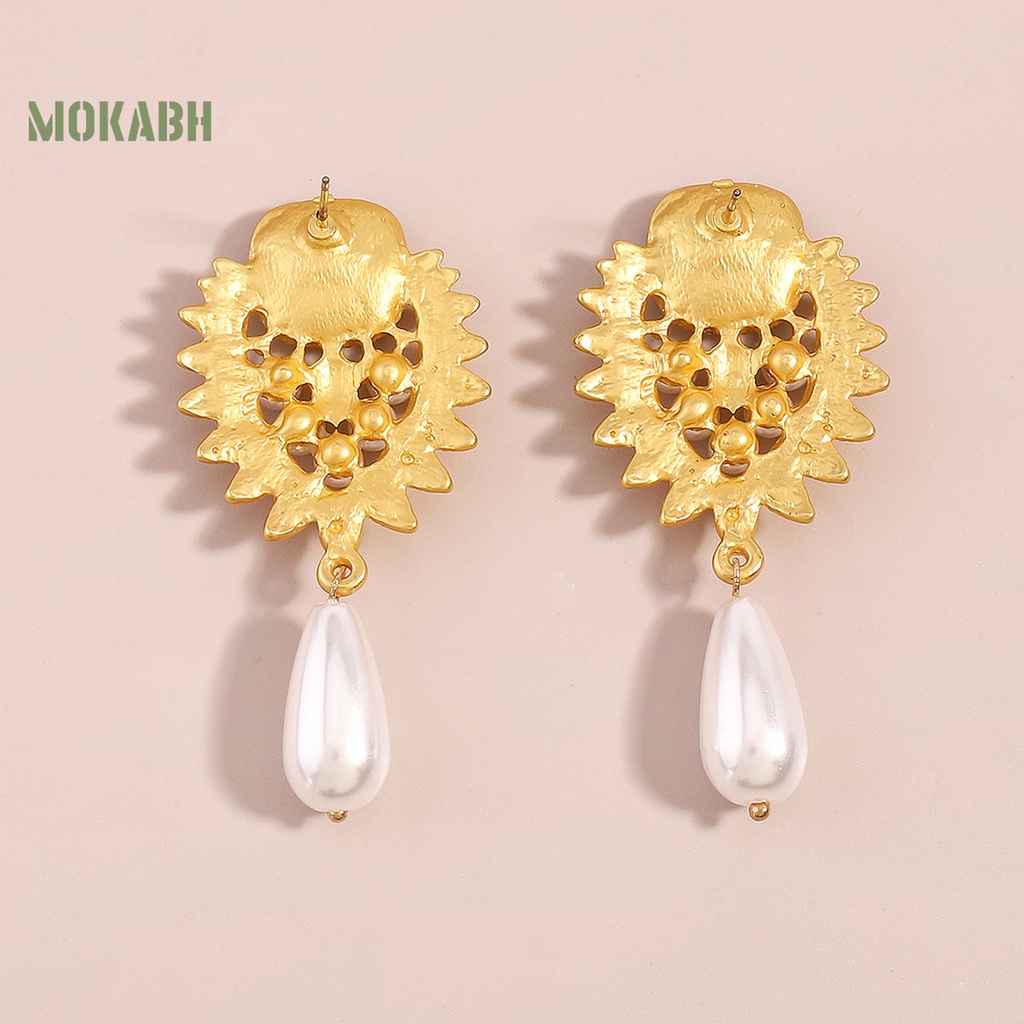 1 Đôi Bông Tai Đính Đá Ngọc Trai Nhân Tạo Màu Xanh Dương Phong Cách Thời Trung Cổ Thời Trang