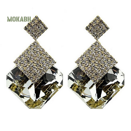 Bông Tai Hình Vuông Lớn Đính Đá Lấp Lánh Sang Trọng Thời Trang Cho Nữ