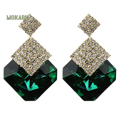 Bông Tai Hình Vuông Lớn Đính Đá Lấp Lánh Sang Trọng Thời Trang Cho Nữ