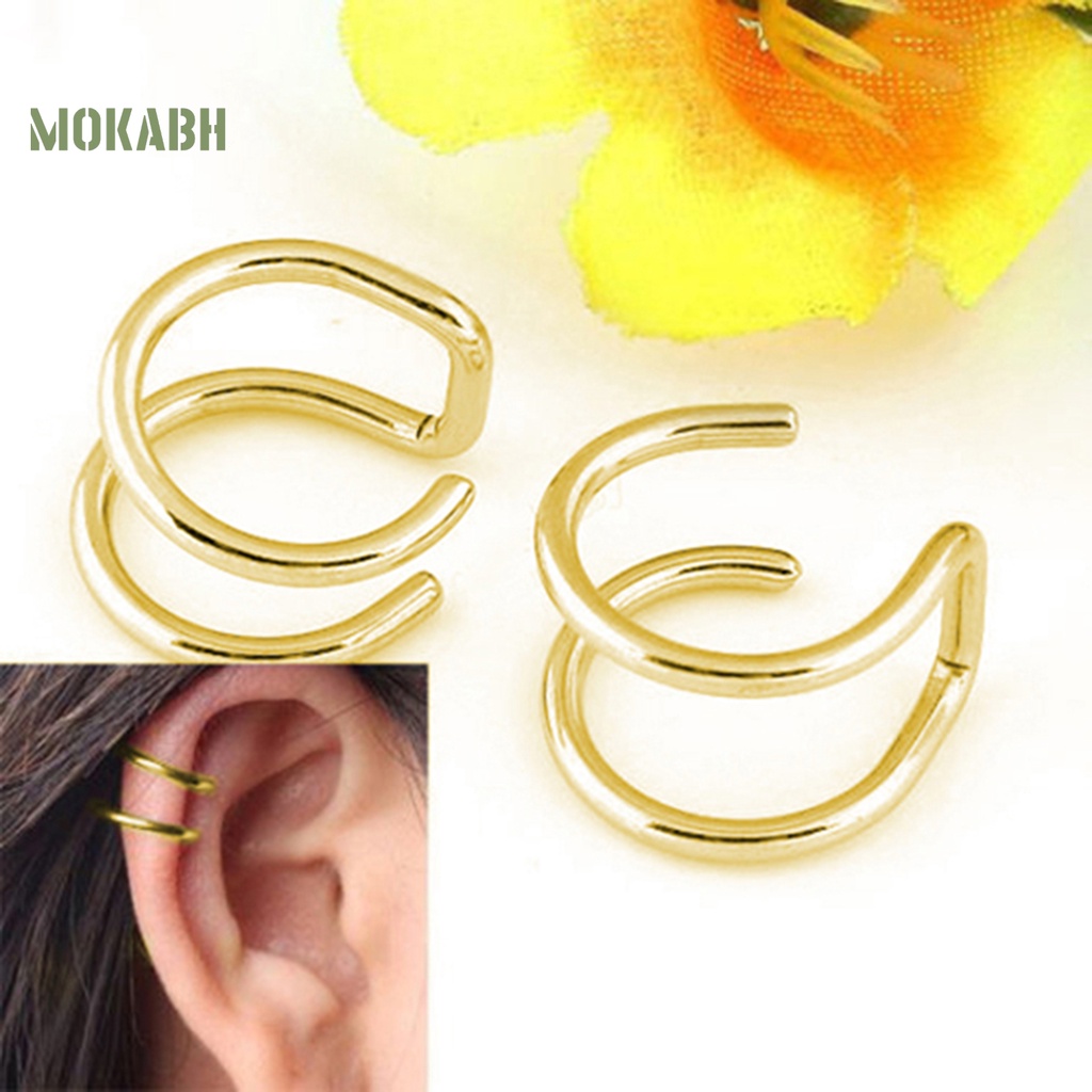 Khuyên Kẹp Vành Tai Không Xỏ 2 Hàng Giả Bằng Thép Không Gỉ