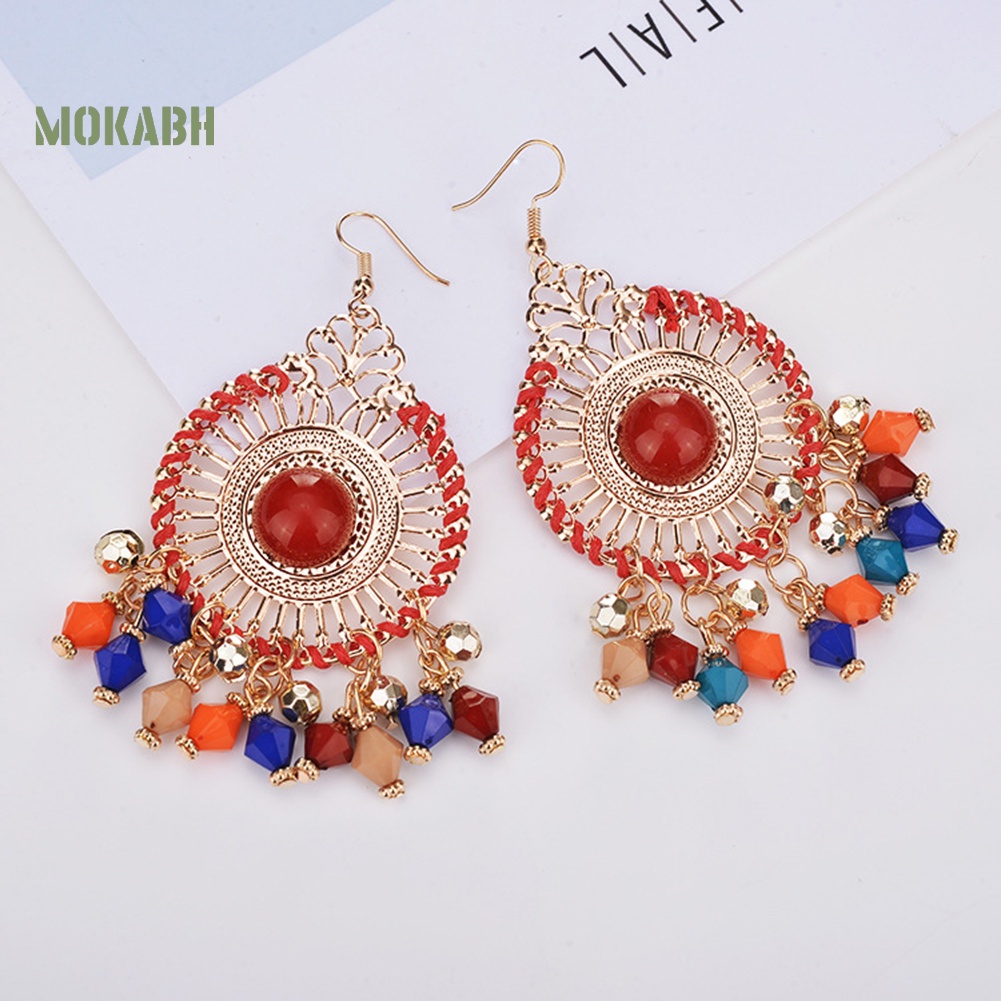 Bông Tai Chuỗi Hạt Phối Tua Rua Phong Cách Bohemia Thời Trang Cho Nữ