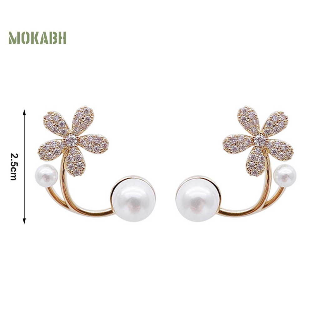 1 Đôi Bông Tai Hình Hoa Đính Ngọc Trai Nhân Tạo Thời Trang