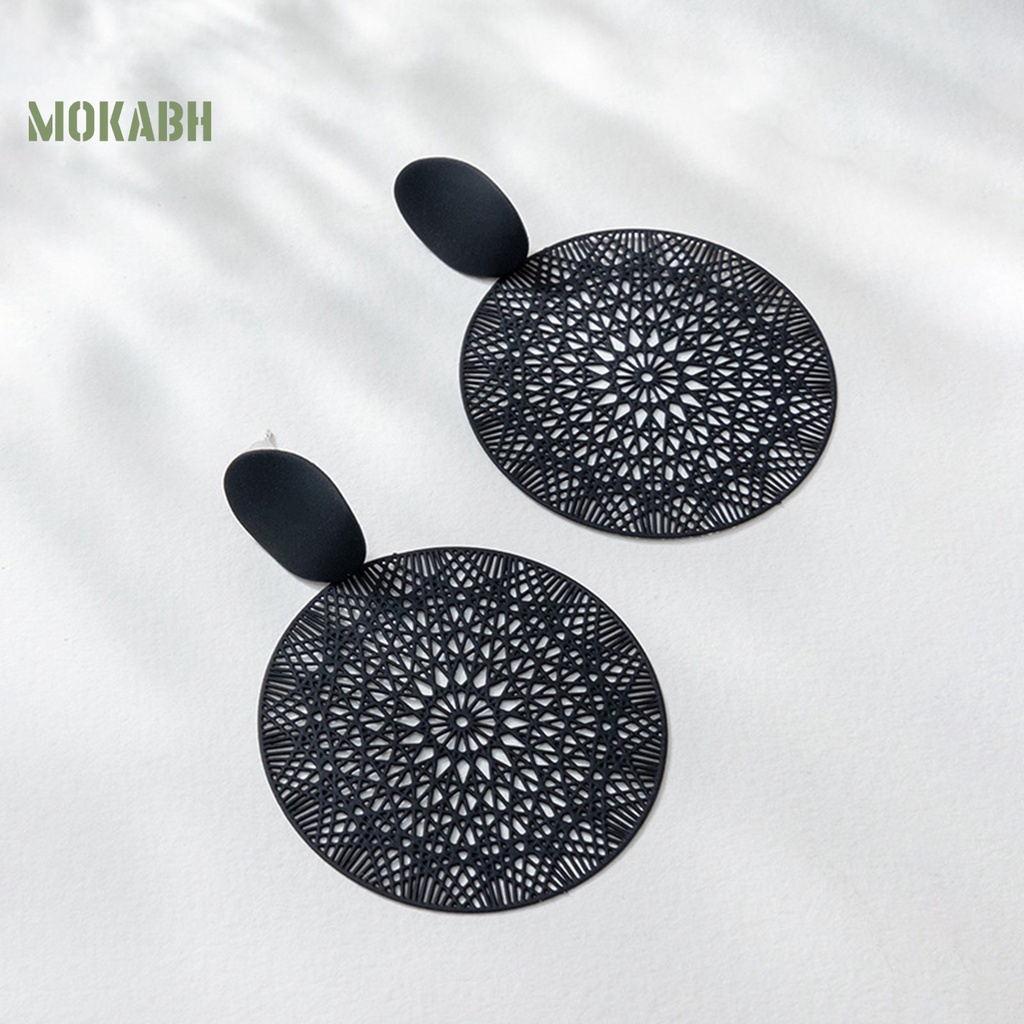 1 Đôi Bông Tai Rỗng Màu Đen Nhám Phong Cách Retro