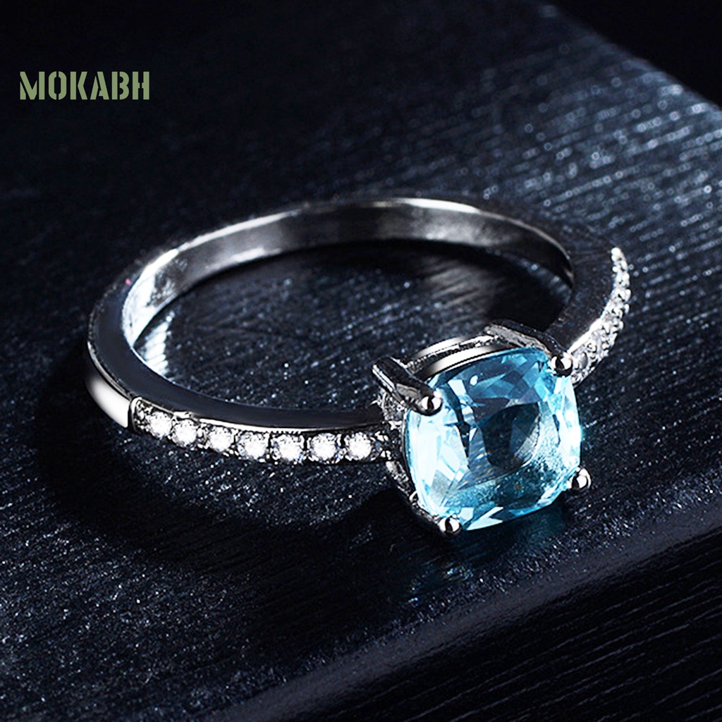 Nhẫn Cưới Mỏng Đính Đá Zircon Hình Vuông Sang Trọng Cho Nữ