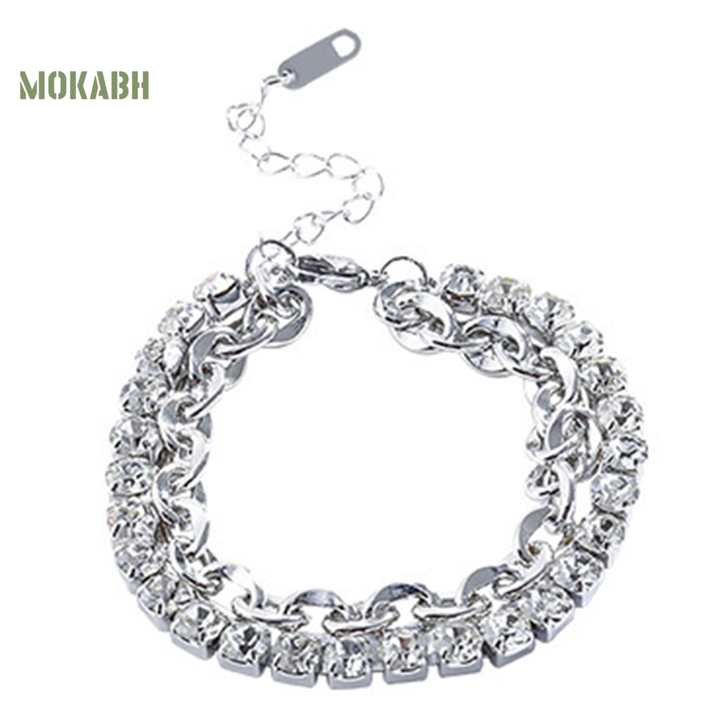 [Mới] Vòng Đeo Tay Dây Xích Hai Lớp Đính Đá Zirconia Có Thể Điều Chỉnh Trang Sức Chống Rỉ Sét