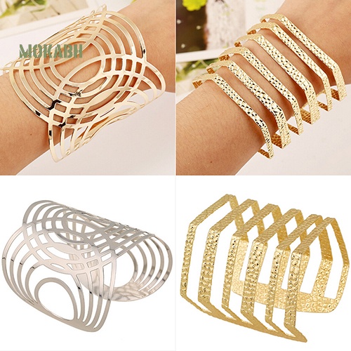 Vòng Đeo Tay Họa Tiết Hình Học Rỗng Màu Vàng / Bạc Phong Cách Punk Thời Trang Cho Nam Và Nữ