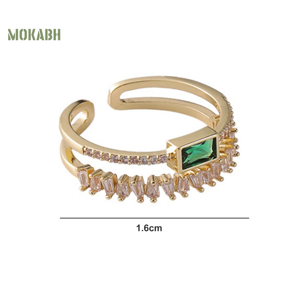 [Mới] Nhẫn Cưới Hai Lớp Dạng Mở Đính Đá Zircon Giả Màu Xanh Lá Có Thể Điều Chỉnh Làm Quà Tặng Valentines