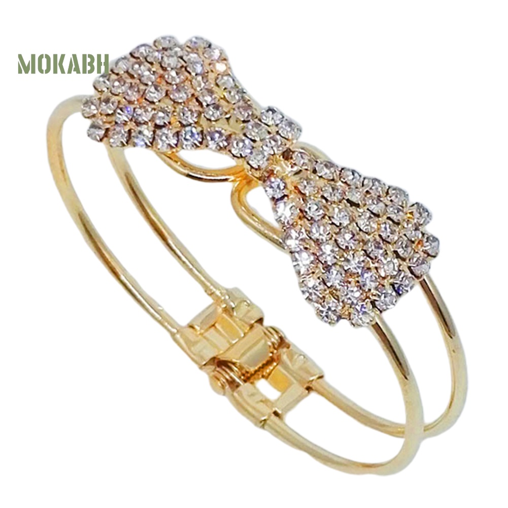 (Hot) Vòng Tay Mạ VàNg HìNh Nơ ĐíNh Đá Xinh XắN