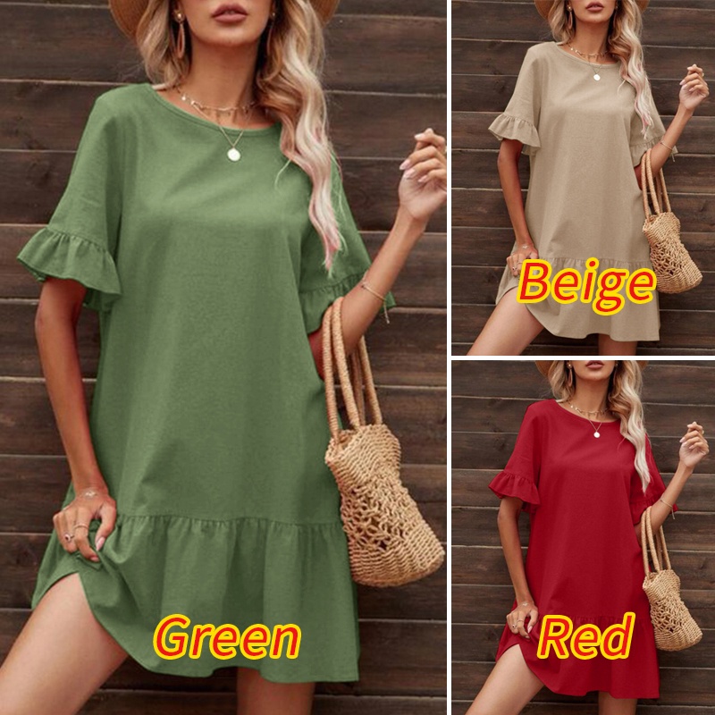 Đầm ZANZEA tay loe cổ tròn viền bèo phong cách vintage nữ tính