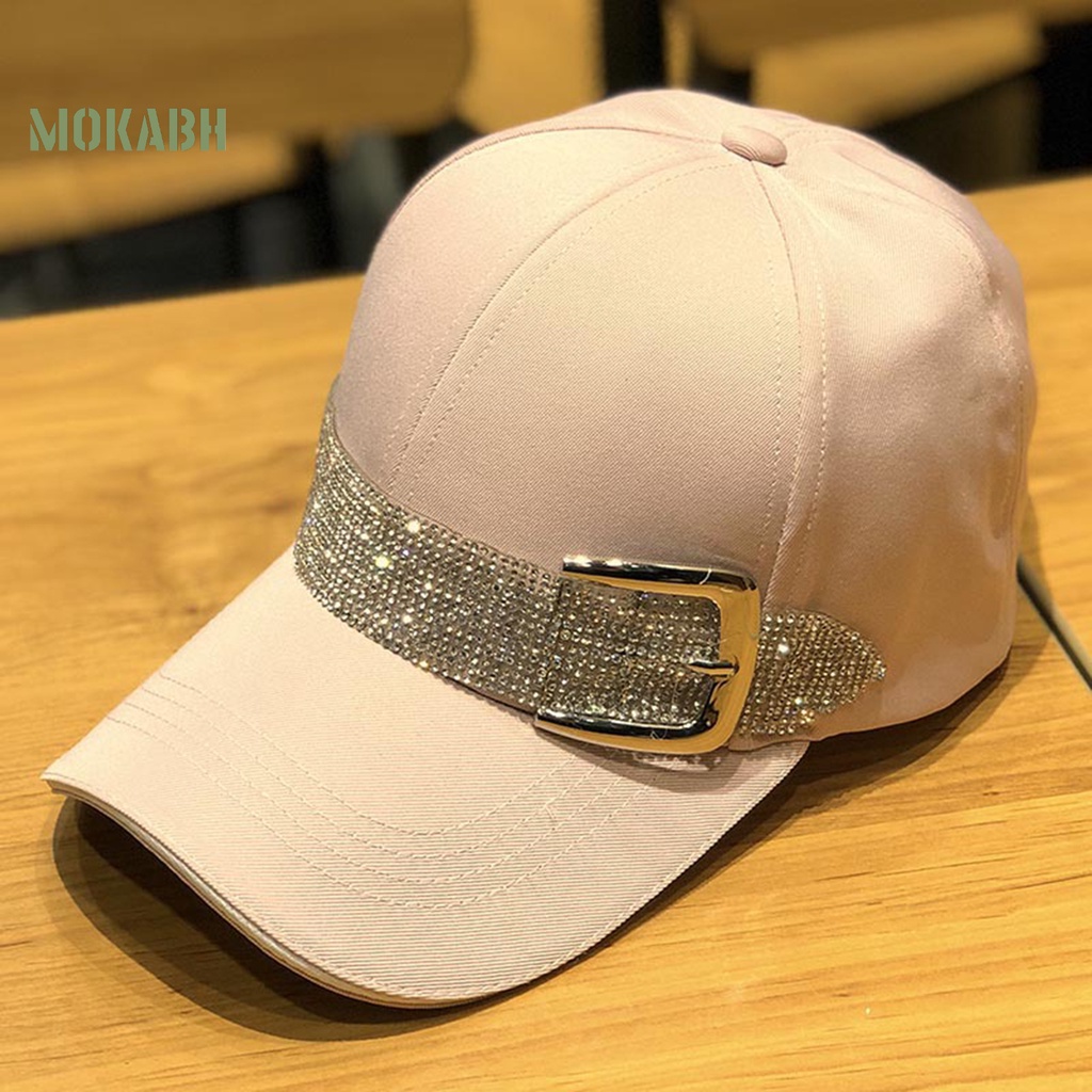 [Mok Abh] Mũ Lưỡi Trai Đính Đá Thoáng Khí Màu Sắc Tương Phản Phong Cách Hip Hop Cho Nữ