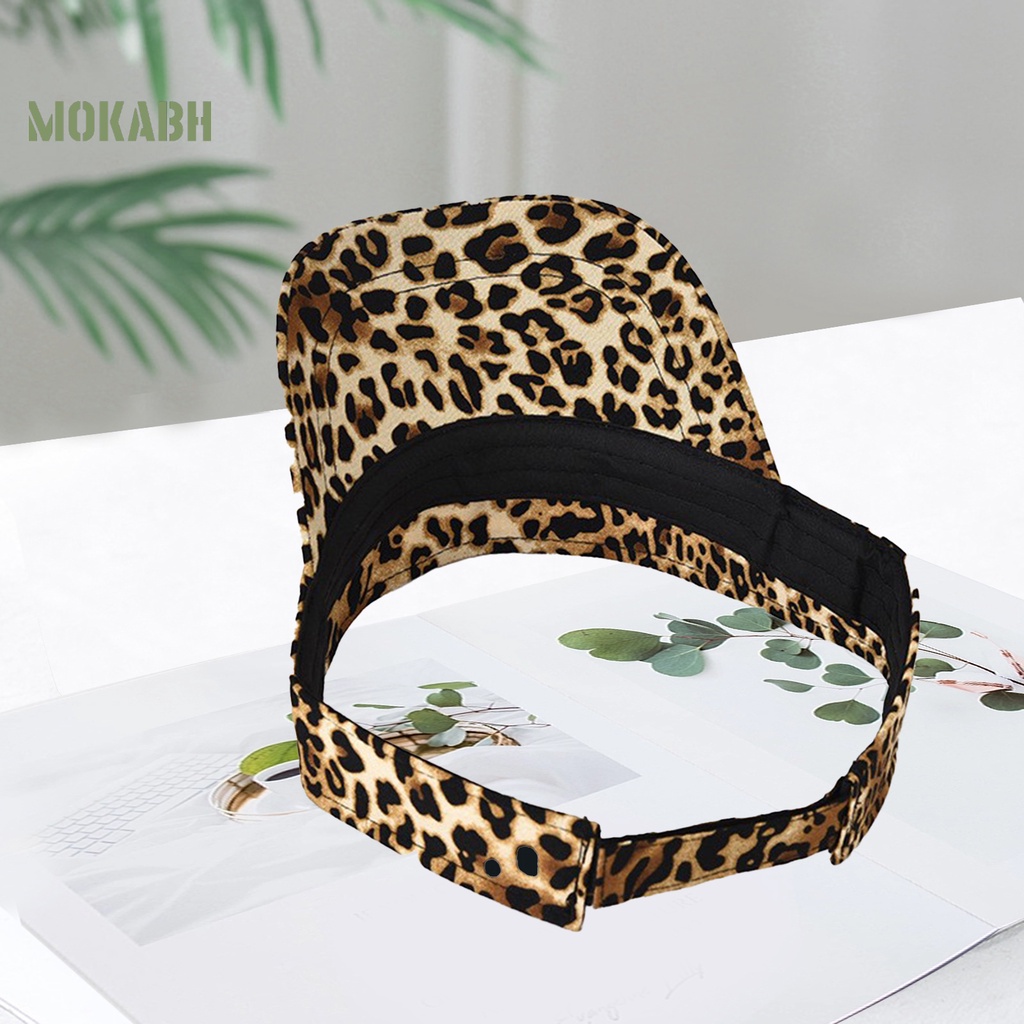 [Mok Abh] Mũ Lưỡi Trai Thể Thao Hở Chóp Có Dây Điều Chỉnh Được Họa Tiết Da Báo Thời Trang Cho Nữ