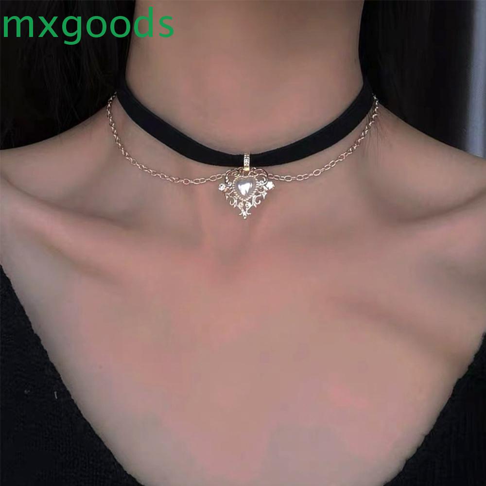 Vòng cổ Nữ Mặt Trái Tim MXGOODS Quần Lót Nhung Ngắn In Họa Tiết Trái Tim Phong Cách Vintage Cho Nữ