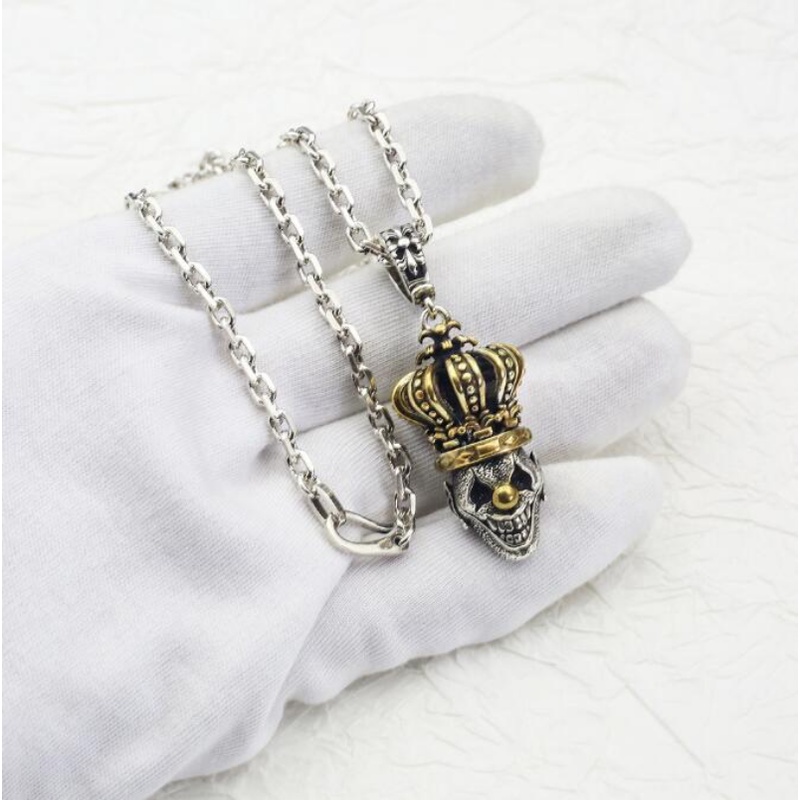 Vòng cổ Bạc 925 Mặt Đầu Lâu Vương Miện Thời Trang Cho Nam