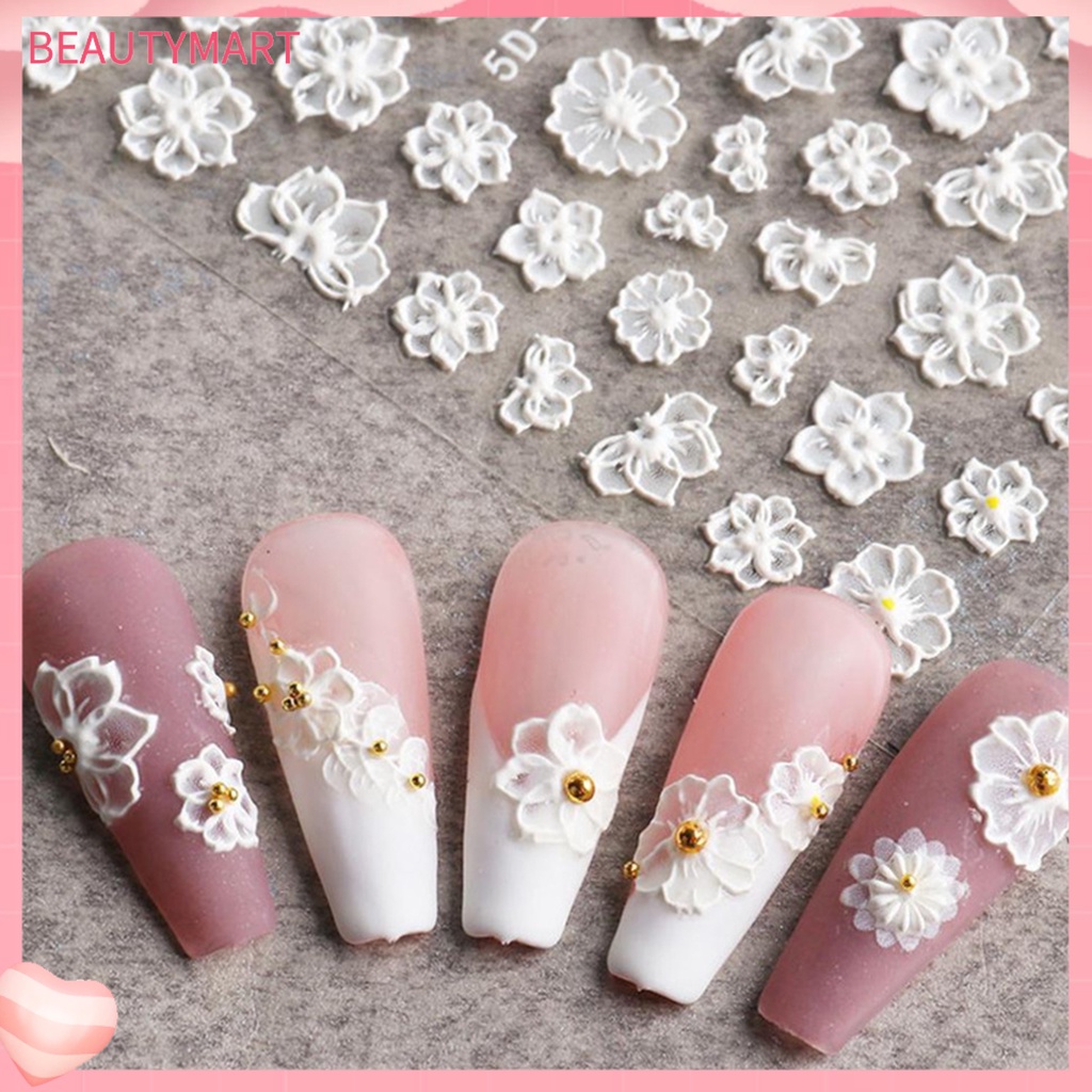 1 Tấm Sticker PET 5D Tự Dính Chống Thấm Nước Họa Tiết Hoa Dập Nổi Trang Trí Móng Nghệ Thuật