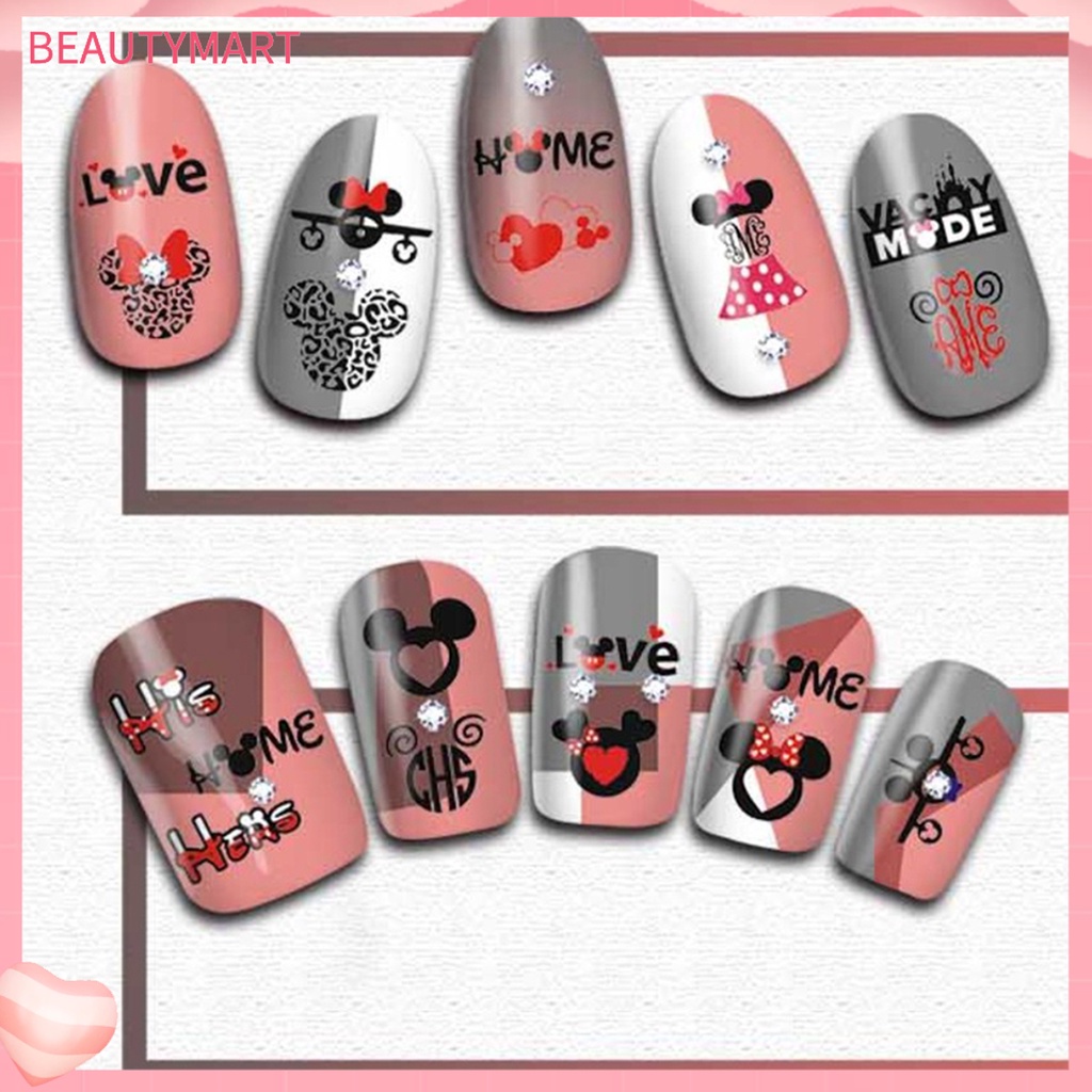 [beautymart] Miếng Dán Móng Tay Tự Dính Họa Tiết Chuột Hoạt Hình Dễ Dàng Làm Mờ Cứng Dùng Một Lần Chủ Đề Ngày Lễ Tình