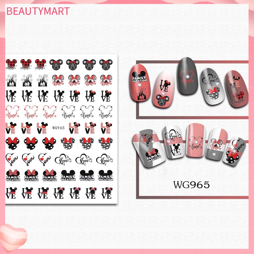 [beautymart] Miếng Dán Móng Tay Tự Dính Họa Tiết Chuột Hoạt Hình Dễ Dàng Làm Mờ Cứng Dùng Một Lần Chủ Đề Ngày Lễ Tình