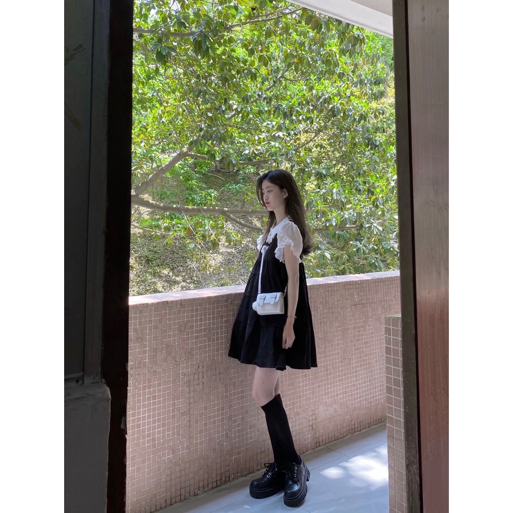 Đầm Sơ Mi Giả Hai Dây Cổ Búp Bê Phong Cách Preppy Dễ Thương Ngọt Ngào Thời Trang Mùa Hè Dành Cho Nữ