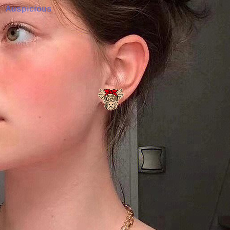 [AuspiciousV] 1 Đôi Bông Tai Đinh Tán Hình Bò Nông Trại Đồng Quê