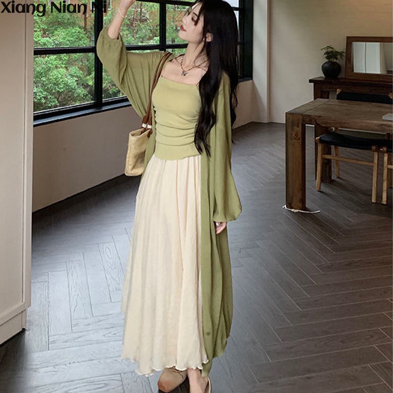 Bộ Áo Khoác cardigan Chống Nắng Dáng Dài + Váy Lửng Thời Trang 2023
