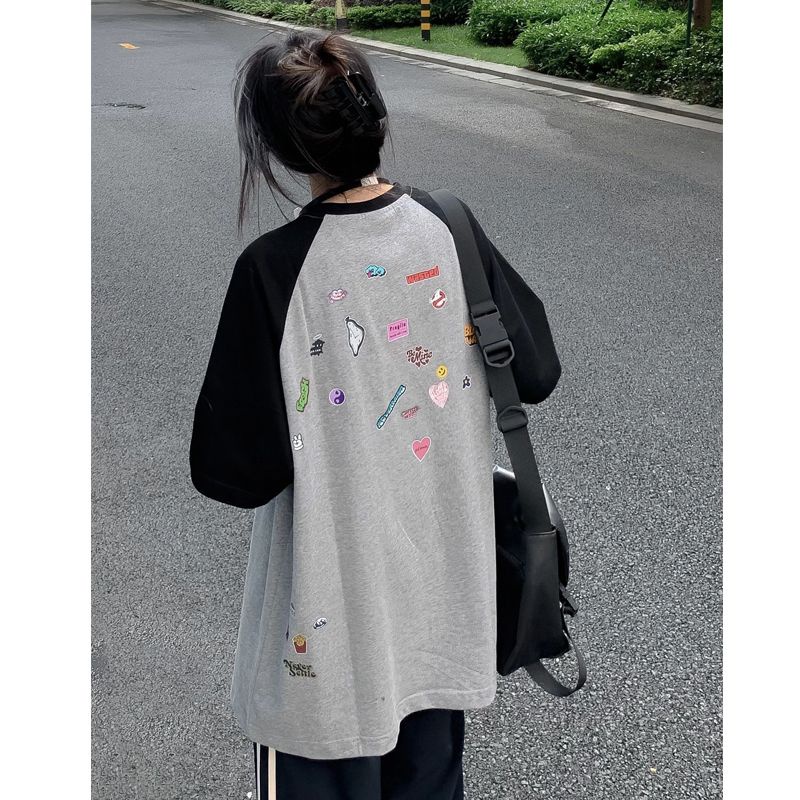 Áo Thun Raglan Tay Ngắn Hở Vai Phong Cách Hong Kong Cổ Điển Thời Trang Mùa Hè Cho Nữ