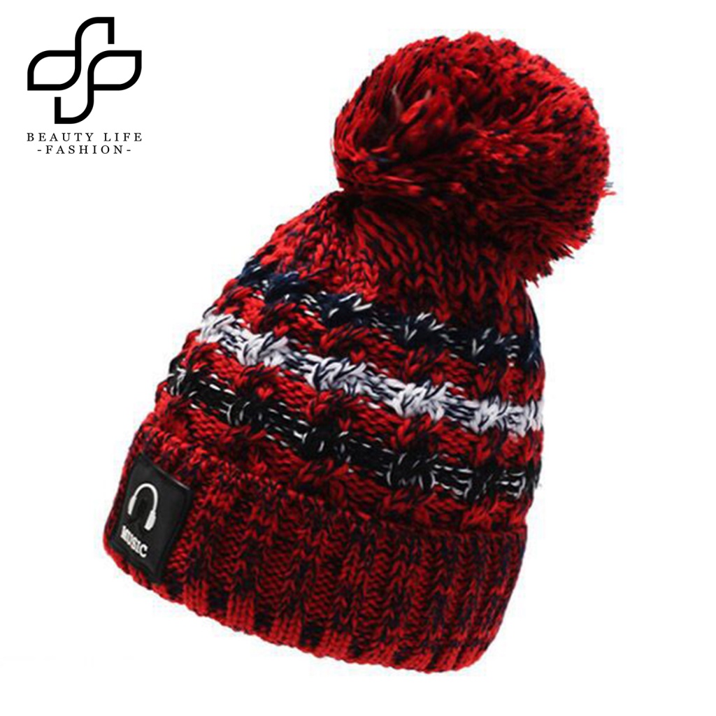 Mũ beanie Trùm Đầu Chống Gió Đính Quả Bông Thời Trang Thu Đông Cho Nữ
