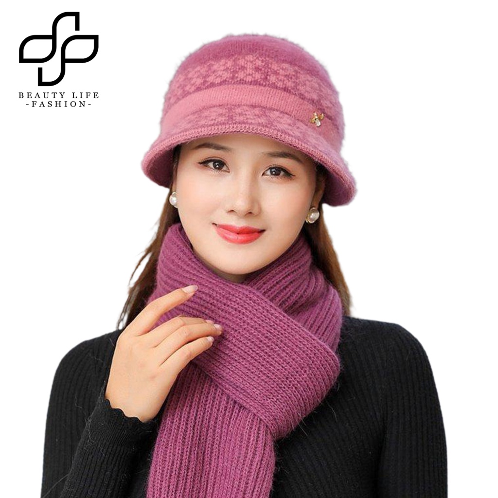 Bộ 2 Nón Và Khăn Choàng Cotton Mềm Mại Phong Cách Vintage Dành Cho Nữ