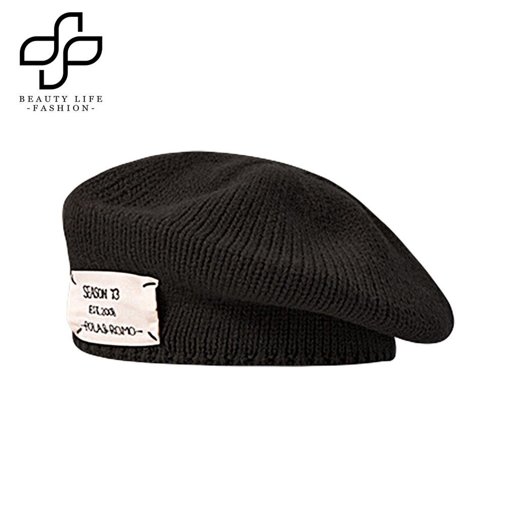 Nón Beret Dệt Kim Màu Trơn In Chữ Thời Trang Thu Đông Cho Nữ