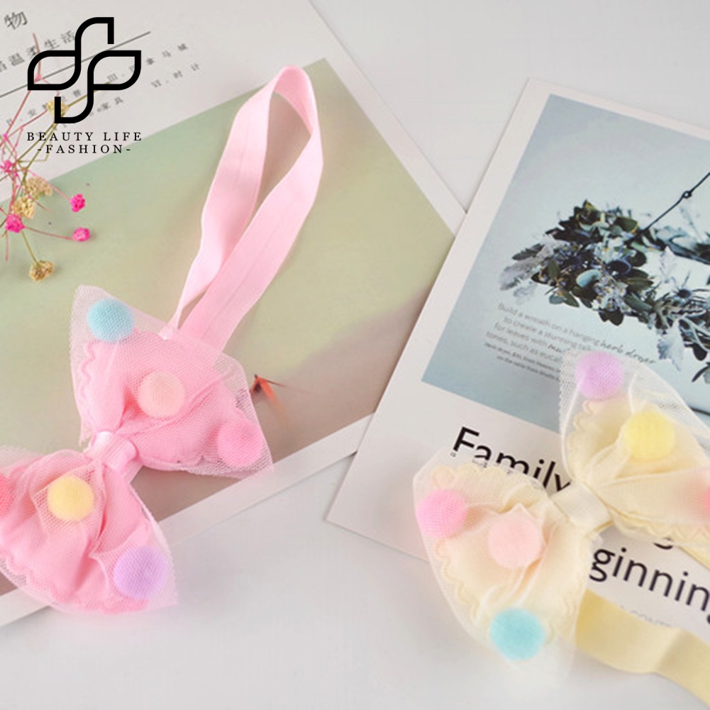 Băng Đô Nơ Đính Bóng Lông Co Giãn Dễ Thương Cho Bé Gái