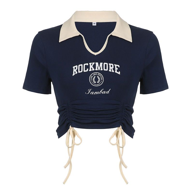 COWGIRL Áo croptop áo thun baby tee nữ âu mỹ chất cạp cao Cổ tay ngắn in họa tiết vintageJL0403