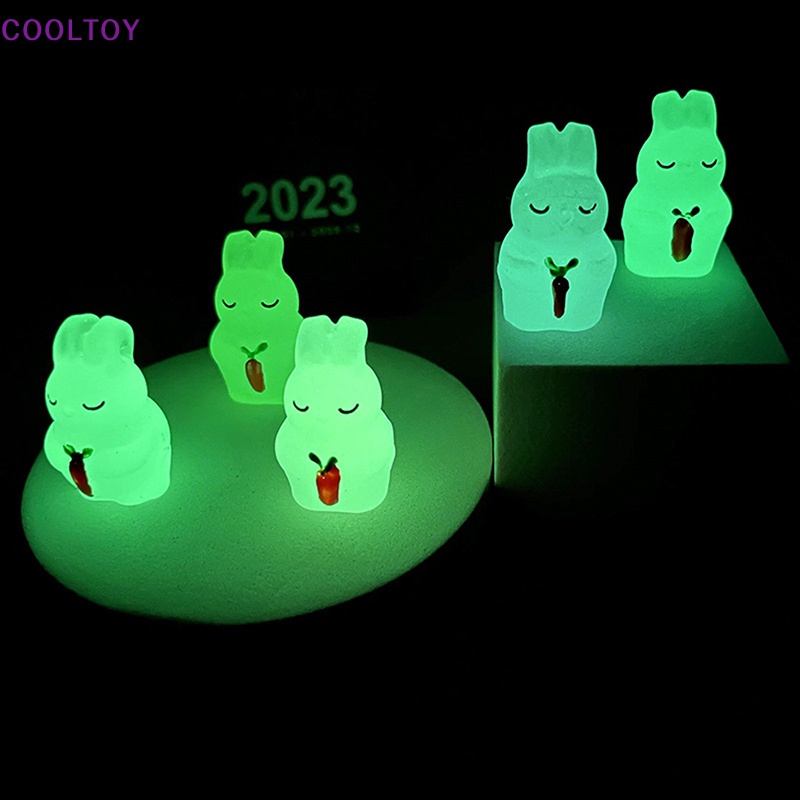 Set 2 Búp Bê Hình Thỏ Mini Bằng Nhựa Phát Quang Dễ Thương Dùng Để Trang Trí