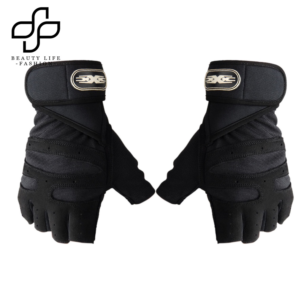 1 Đôi Găng Tay Thể Thao Hở Ngón Chống Sốc Bằng Sợi Nylon Có Đệm Bảo Vệ Cổ Tay