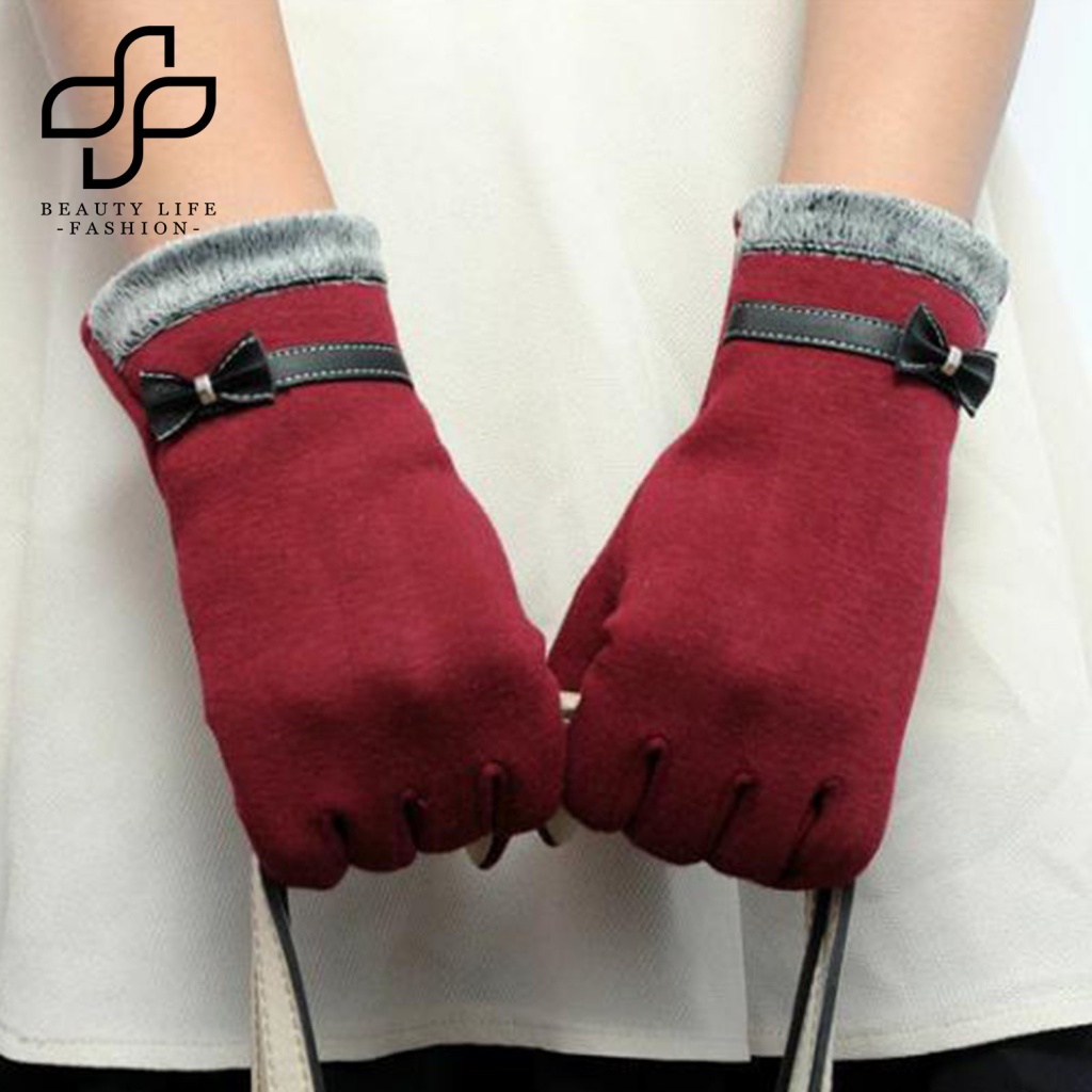 1 Đôi Găng Tay Chống Gió Giữ Ấm Cảm Ứng Đính Nơ Thời Trang Cho Nữ