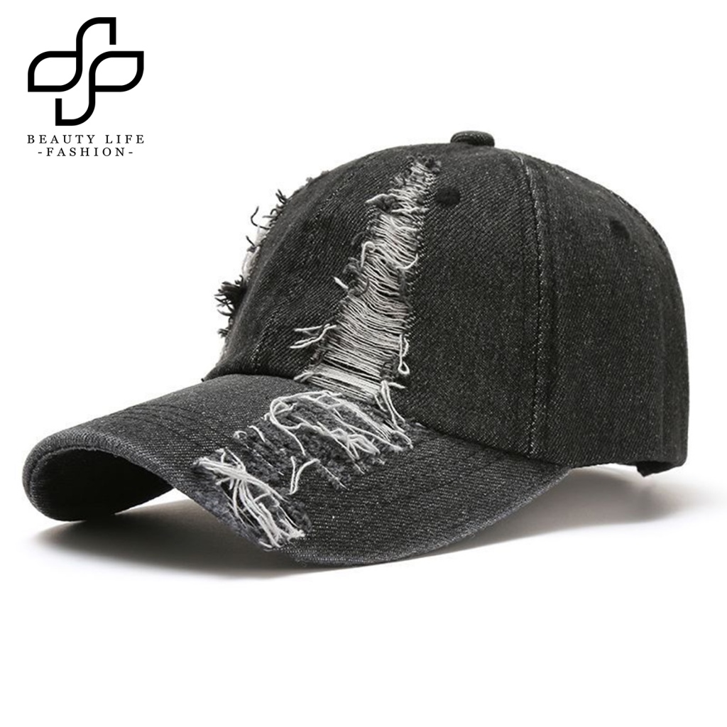 Mũ Denim Màu Trơn Rách Gối Phong Cách Hip Hop Cho Nam Và Nữ