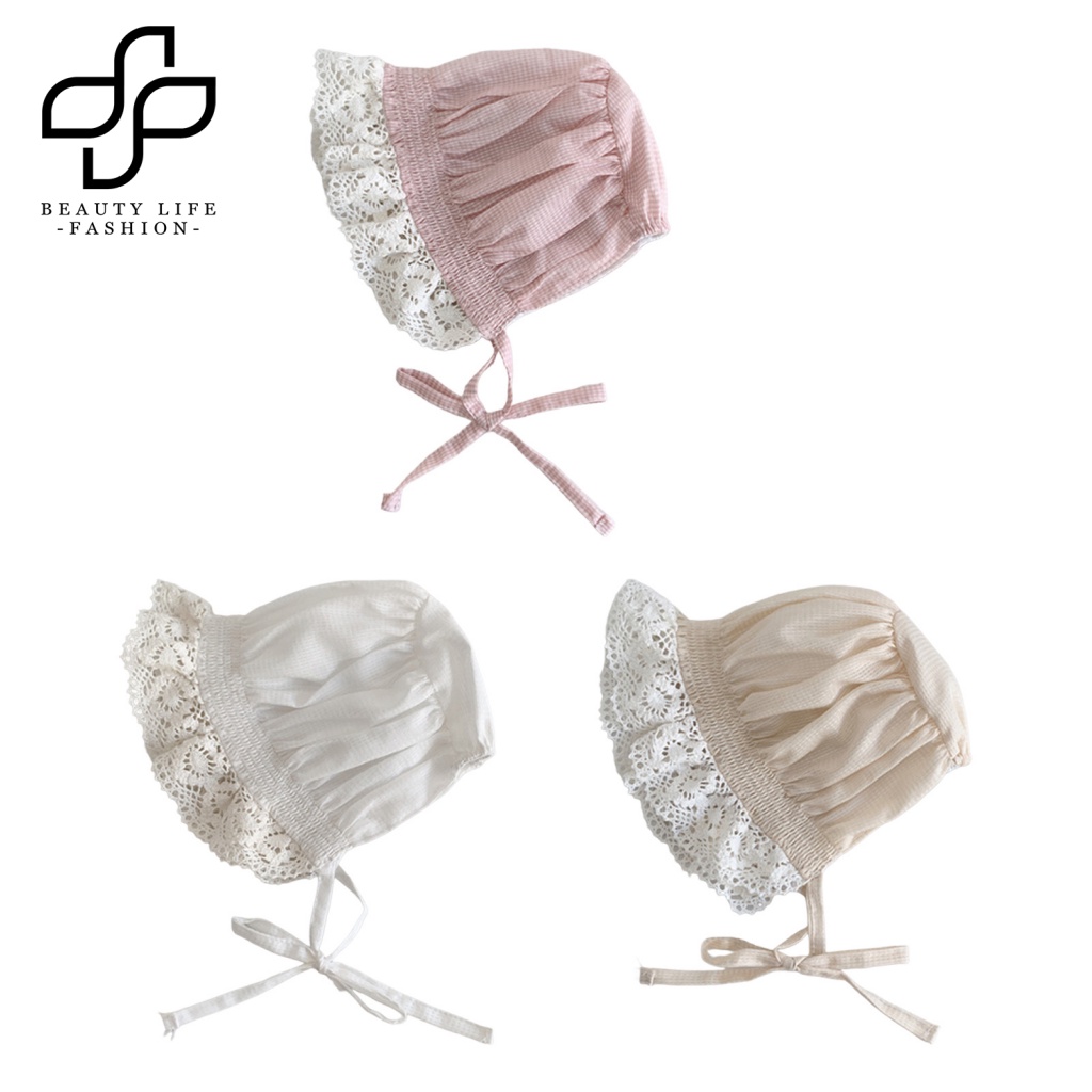 Mũ Cotton Rộng Vành Màu Trơn Cột Dây Chống Nắng Thời Trang Mùa Hè Xinh Xắn Cho Bé Sơ Sinh